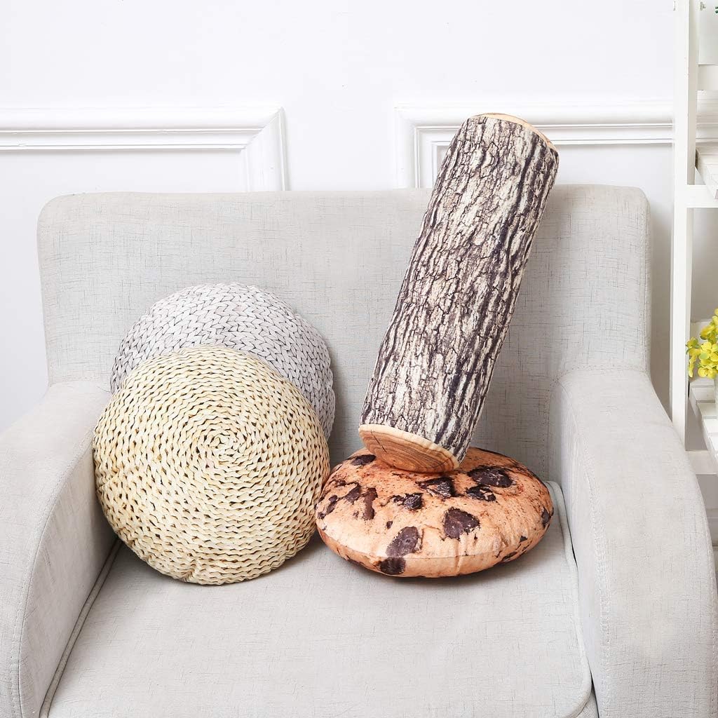 HYSEAS Decorative Round Throw Pillow, 3D Digital Print Comfortable Kids Funny Cute Wood Log Pillow Cylinder Floor Cushion for Home, Couch, Sofa, Bedroom, Living Room Decor, Trunk: Home & Kitchen