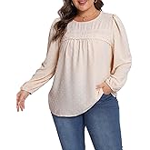 Gocolloa Womens Plus Size Tops Lace Crochet Chiffon Blouses Long Sleeve Crew Neck Loose Dressy Casual Shirts(1X-4X)