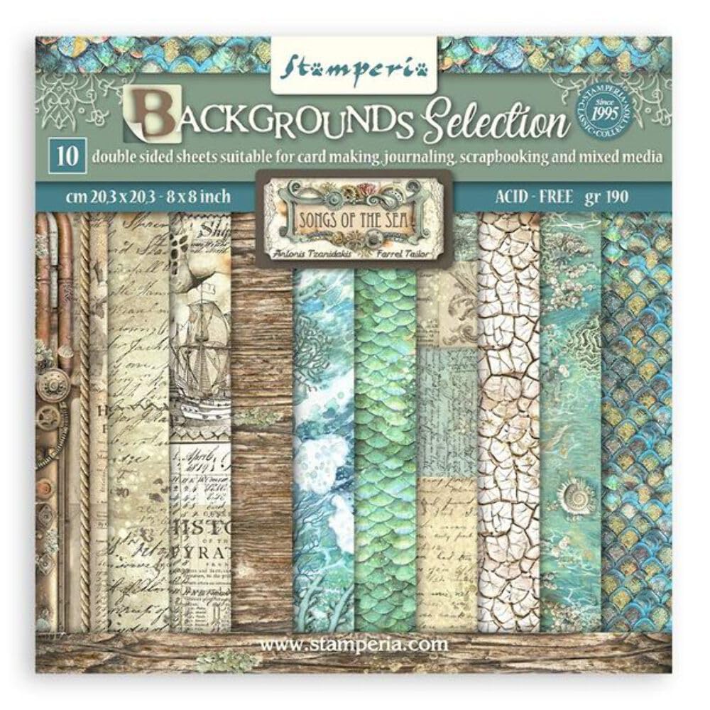 Stamperia, Songs of The Sea Backgrounds 8 x 8 Inch Paper Pack