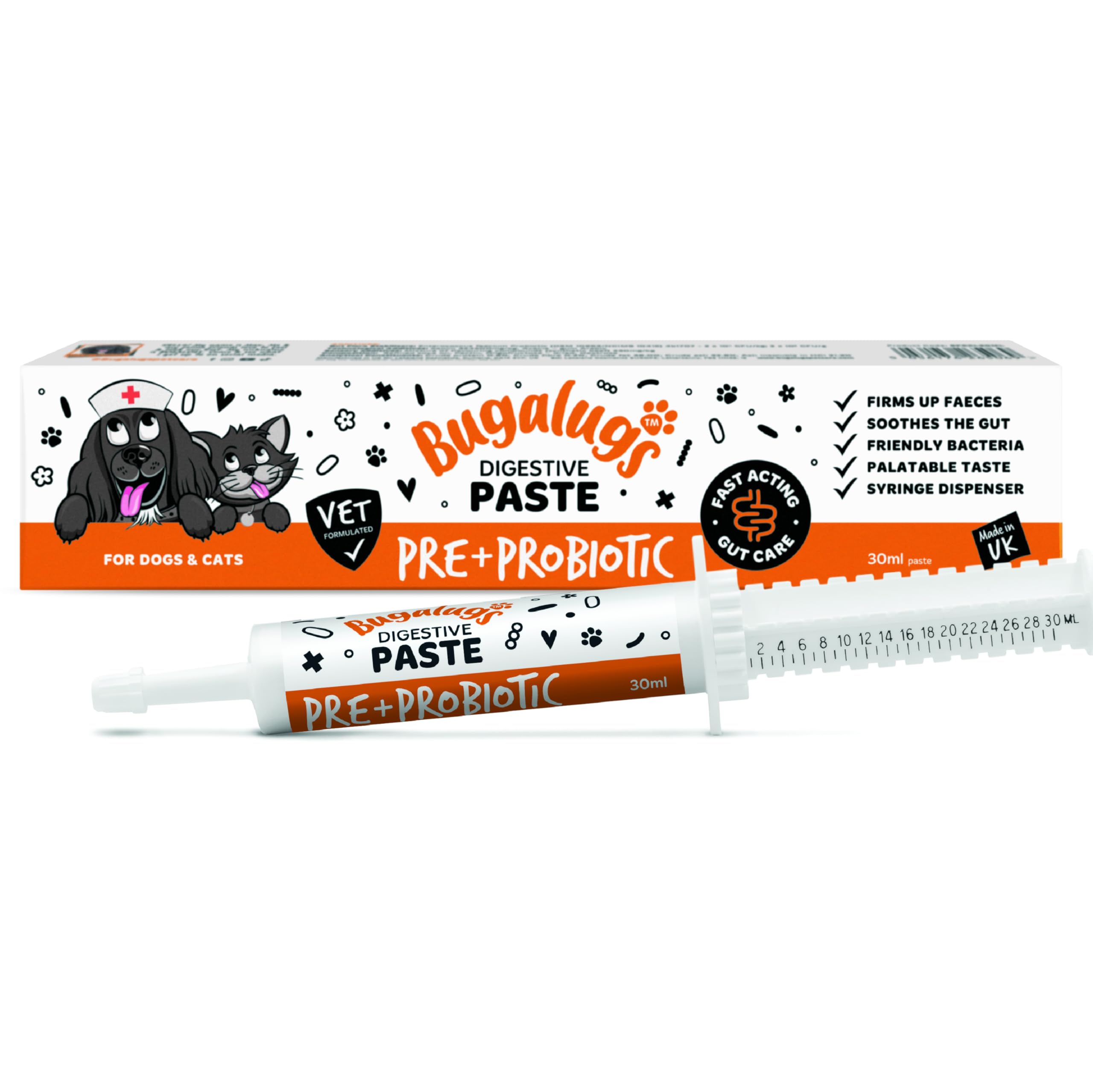 BUGALUGS Dog Probiotic Digestive Paste for Dog & Cat - Gut Health, Digestive Supplements with Fast-Acting Ingredients for Dogs & Cats (30ml)