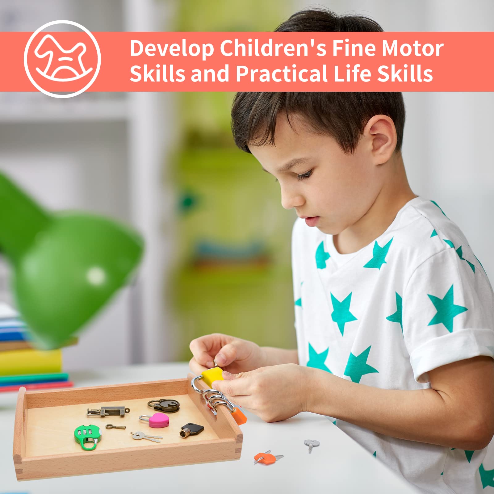 Montessori Lock and Key Set for Toddlers, Homeschool Preschool Learning Activities, Wooden Montessori Materials Learning & Education Toys for 3+ Year Old Kids