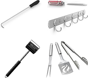 Food Flipper Extended + Grilling Tools Set + Hook Rack + Meat Tenderizer