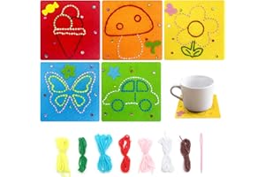 Felt Sewing Kit for Beginners – 5-Piece Craft Set with Butterfly, Ice Cream, Car, Mushroom, and Flower Patterns, Includes Blu