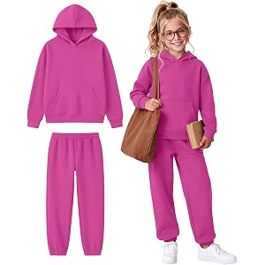 Girls 2 Piece Sweatsuit Set 5-14 Years | Hooded Pullover, Jogger Sweatpants, Back to School Outfit, Matching Sweat Set, Daily