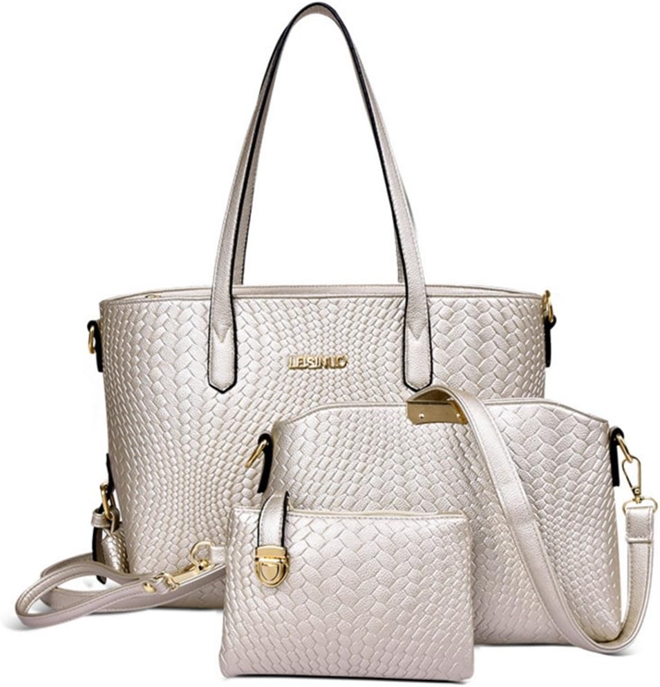 Hollwald®High Quality Multifunctional New Design Fashion Casual PU Woman Handbags+Crossbody Bags+ Messenger Bag 3 Sets (Golden)