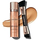 LUMINESS Silk Airbrush Spray Foundation & Buffing Brush Kit – Full Coverage Foundation & Dual-Sided Buffing Brush - Buildable Coverage, Anti-Aging Formula Hydrates & Moisturizes (Shade - Medium)