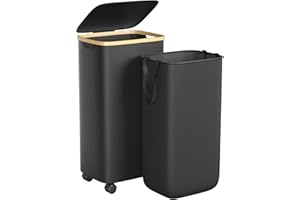 Foluck 100L Laundry Hamper with Wheels, Rolling Laundry Basket with Lid and 2-Inch Silent Wheels, Collapsible Tall Clothes Hamper with Bamboo Handles for Clothes Toys in Dorm Bedroom Bathroom, Black