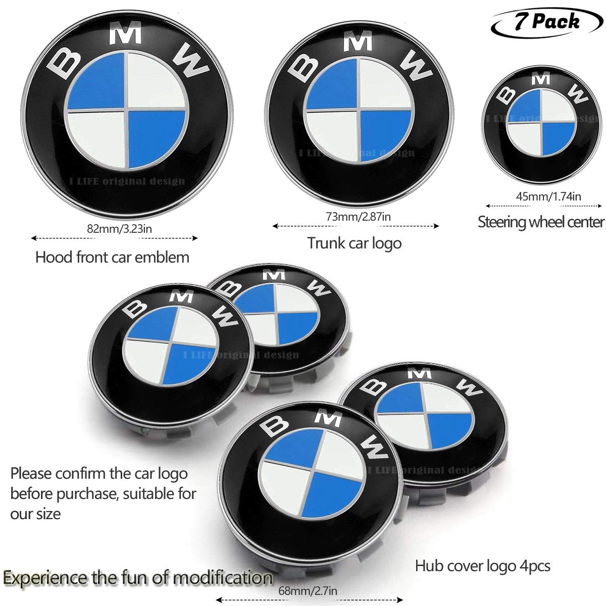 Center Caps Tires & Wheels 7pcs BMW Black Emblem,BMW Black Steering