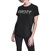 DKNY Womens Short Sleeve Crew Neck Ombre Rhinestone Logo T-Shirt
