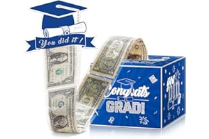 Sawowkuya 2024 Graduation Gift Money Cash Pull Box for Class of 2024 Graduation Party Supplies (Blue Silver)