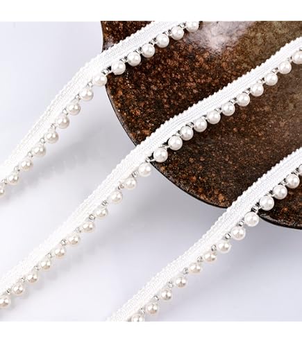 CRAFTMEMORE Pearl Bead Tassel Fringe Lace Trim - 2 Yards, White Edge Embroidered Ribbon For Sewing & Weddings - View #13