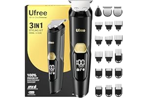 Ufree 3-in-1 Beard Trimmer Kit, Men's Electric Shaver Razor for Mustache Body Nose Facial Hair, Professional Hair Trimmer, Rechargeable Clippers, Waterproof Beard Grooming, Birthday Gifts for Men