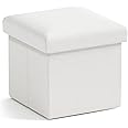 Ornavo Home Small Storage Ottoman Foldable Collapsible Cube Square Linen Ottoman Foot Rest Stool Seat, for Living Room, Bedroom, Home Office, Dorm - 12 x 12 x 12, White