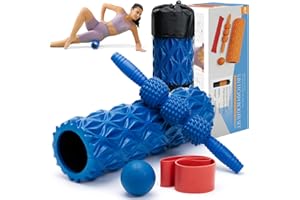SUBCULTUREPICK 5 in 1 Foam Roller Set High Density Foam Roller, Muscle Roller Stick, Massage Ball, Exercise Bands, Stretching for Deep Muscle Massage Pilates Yoga, Fitness Exercise for Trigger Point Release