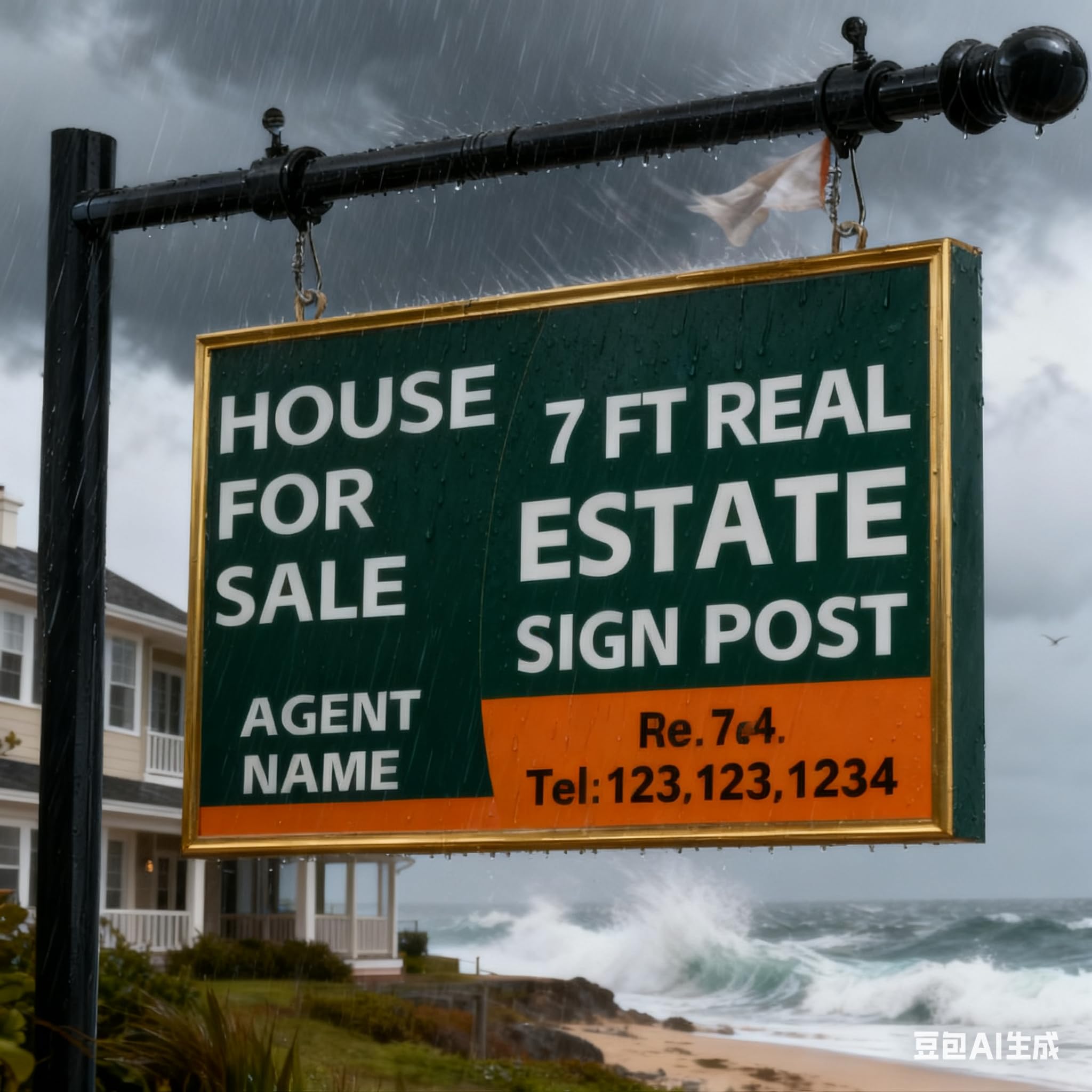 Photo 1 of 100 Inch Heavy Duty Metal Real Estate Sign Post with 32” Adjustable Arm Wind-Resistant Yard Sign Holder Stand with Windproof Clips for Outdoor Garden Realtor Signs