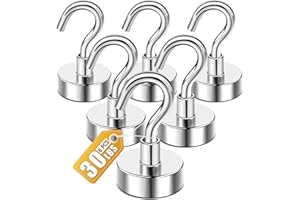 DIYMAG Garage Storage Hooks 6 Pack, 30lbs 2025 Cruise Cabin Ship Essentials N52 Magnetic Hook Heavy Duty Strong Wall Mount Magnets Fridge for Classroom Wall Mount Kitchen Grills Silver