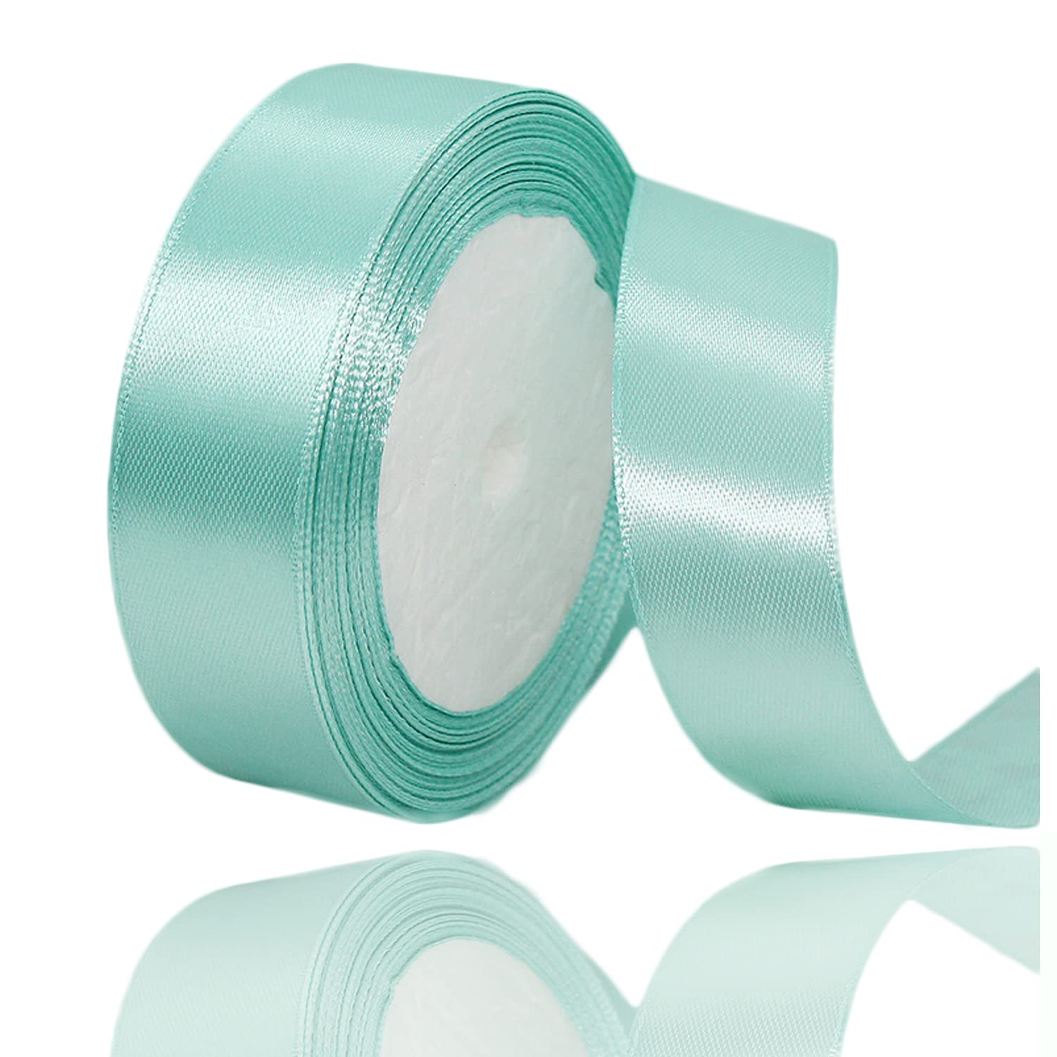 Mint Green Ribbon 25mm, 23 Meters Satin Fabric Present Ribbon for Crafting, Gift Wrapping, Balloons, Floral Bouquet, Cake Decoration, Hair Bows, Sewing, Baby Shower and Wedding Party — image 1
