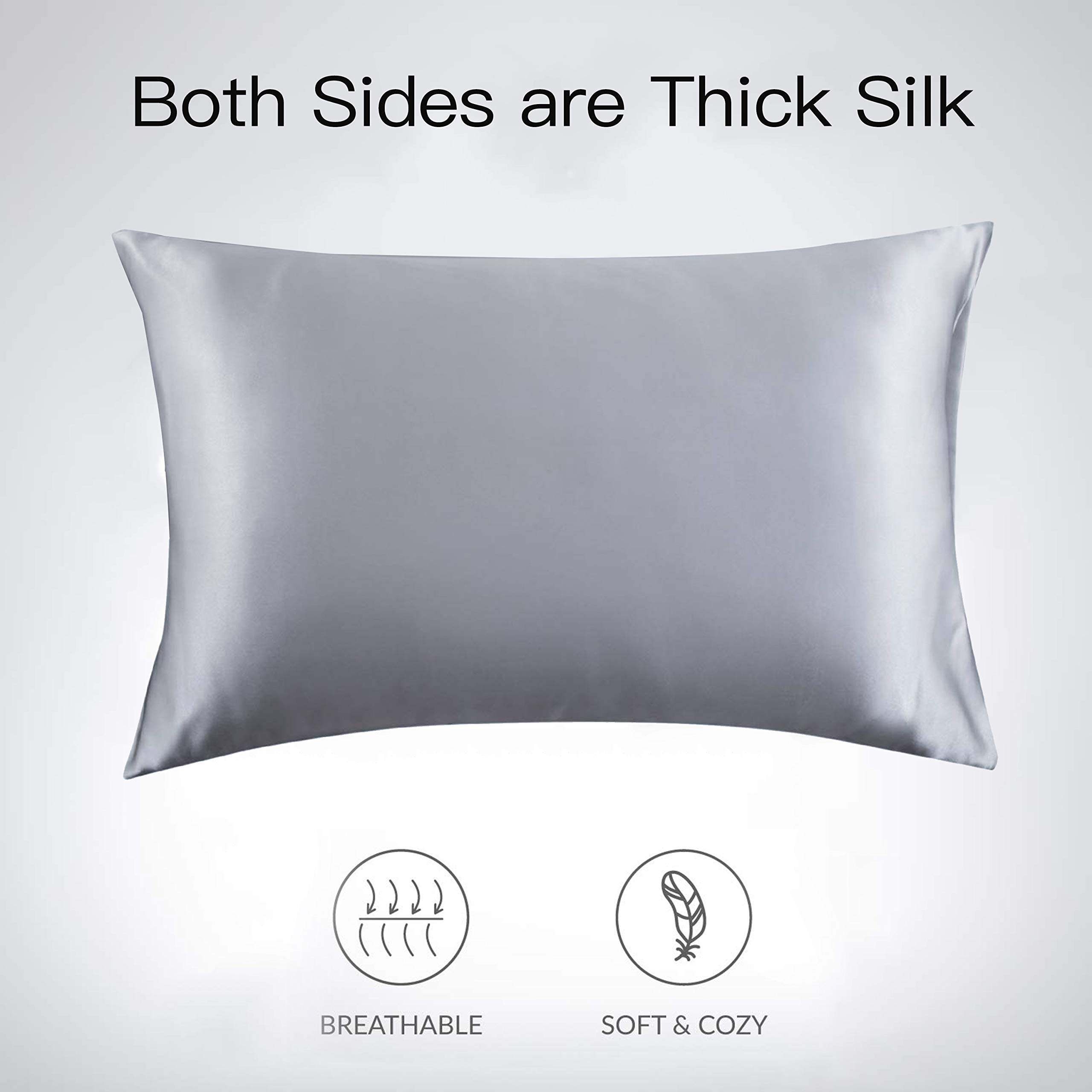 ZHOUBIN Soft-Silky Natural Silk Pillowcases with Both Sides Luxurious 25 Momme Silk and Hidden Zippered for Hair and Skin(1 Pack,20×30\