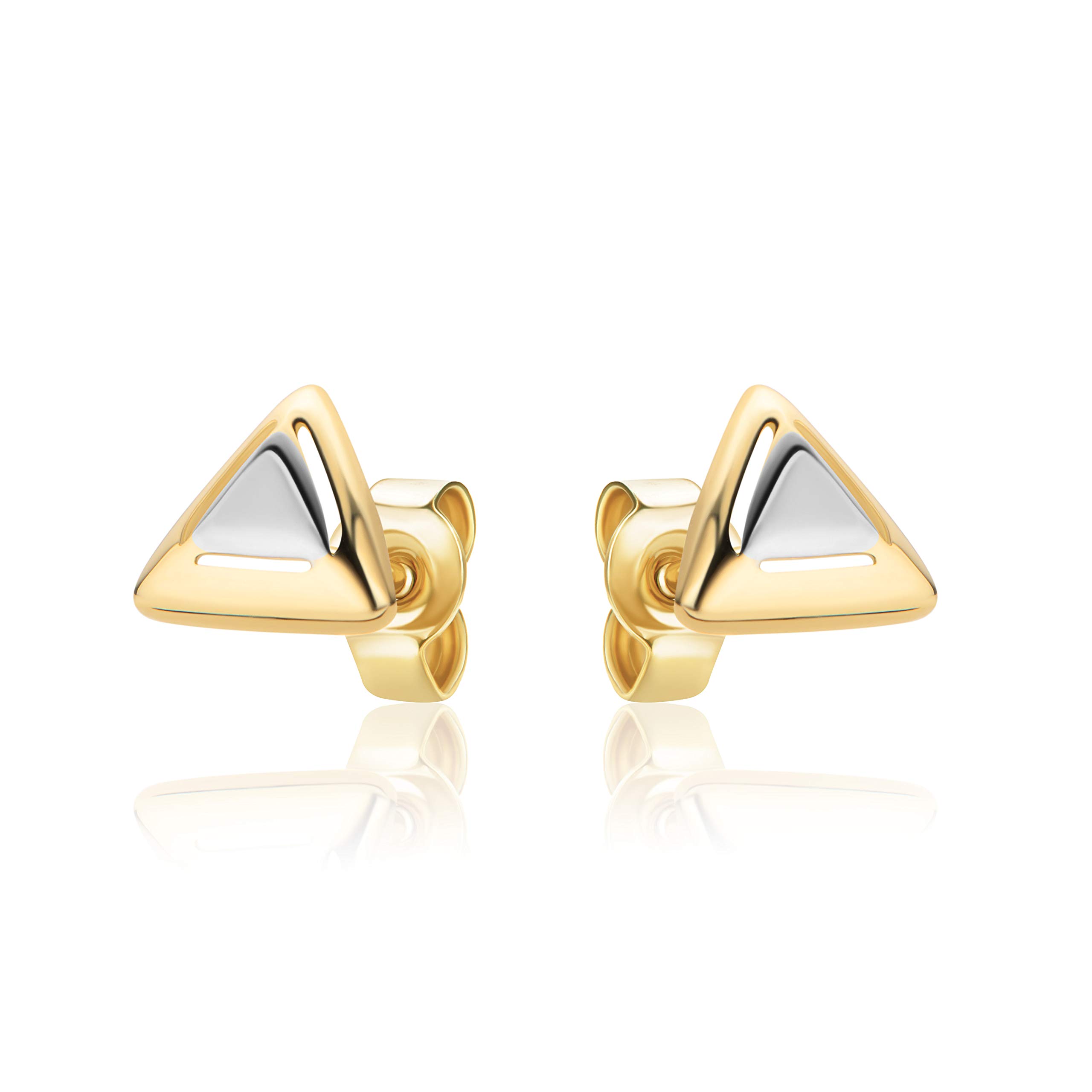 Stud Earrings 14 Carat Small Triangle Earrings Made of 585 Bicolour Gold