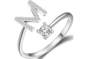 Haoze Initial Letter Ring for Women Girls Silver Stackable Alphabet Rings with Initial Adjustable Crystal Inlaid Initial Rings Bridesmaid Gift