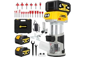 JEXUGK Cordless Wood Router, 21V Router Tool with 2 x 4.0Ah Battery, 35000 RPM 6 Speed Compact Router w/20 PCS 1/4" Bits, Enrutador Para Madera Woodworking Edge Trimming Machine Kit