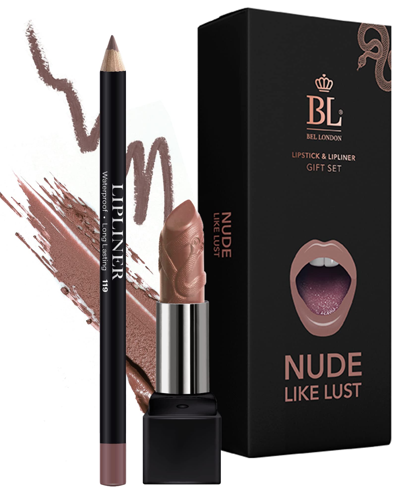 BL Color Matched Nude Lip Liner & Lipstick Set - Full-Coverage Argan Long Lasting Lipstick and Lip Liner Set With Natural Oils for Nourishment, Hydration, & Protection