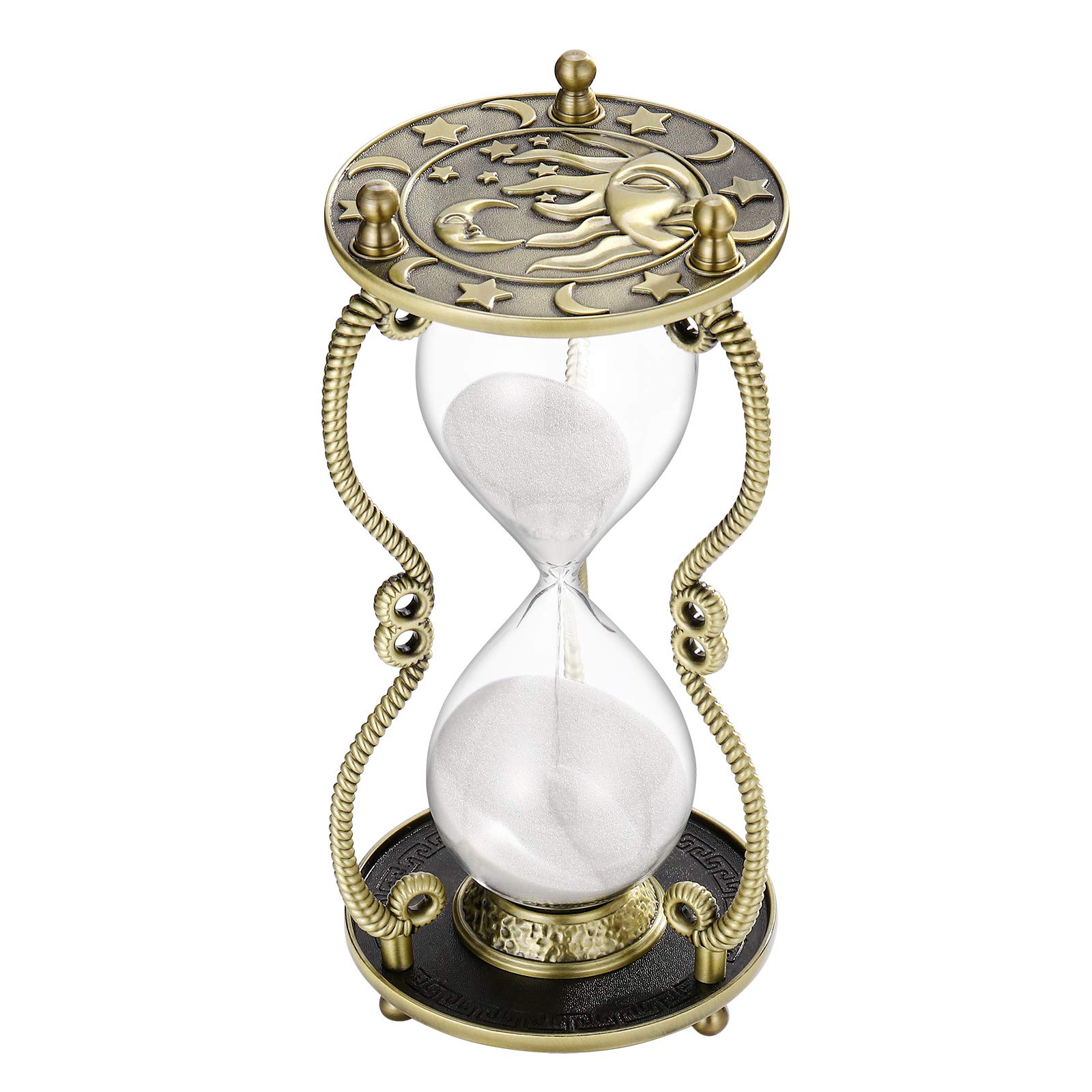 SuLiao 60 Minute Sun and Moon Engraved Brass Hourglass Sand Timer, White