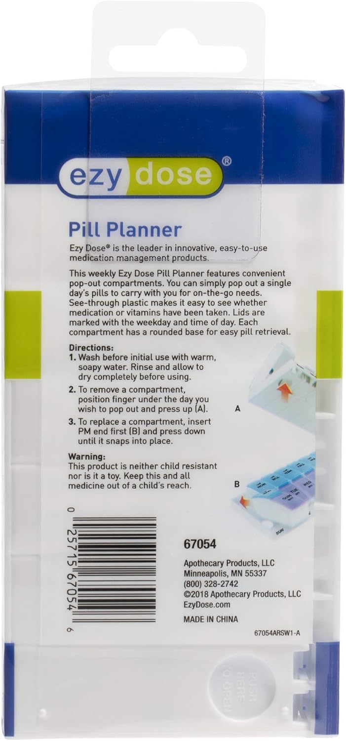 Ezy Dose Weekly AM/PM Travel Pill Organizer and Planner │ Removable AM/PM Compartments │ Great for Travel (Small): Health & Personal Care