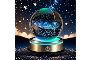 QIANCHANG Solar System 3D Crystal Ball with LED Stand, 80mm Galaxy Model Decor Glass Sphere Lamp Night Light, Space Universe Astronomy Gifts for Women Men Mom Kids
