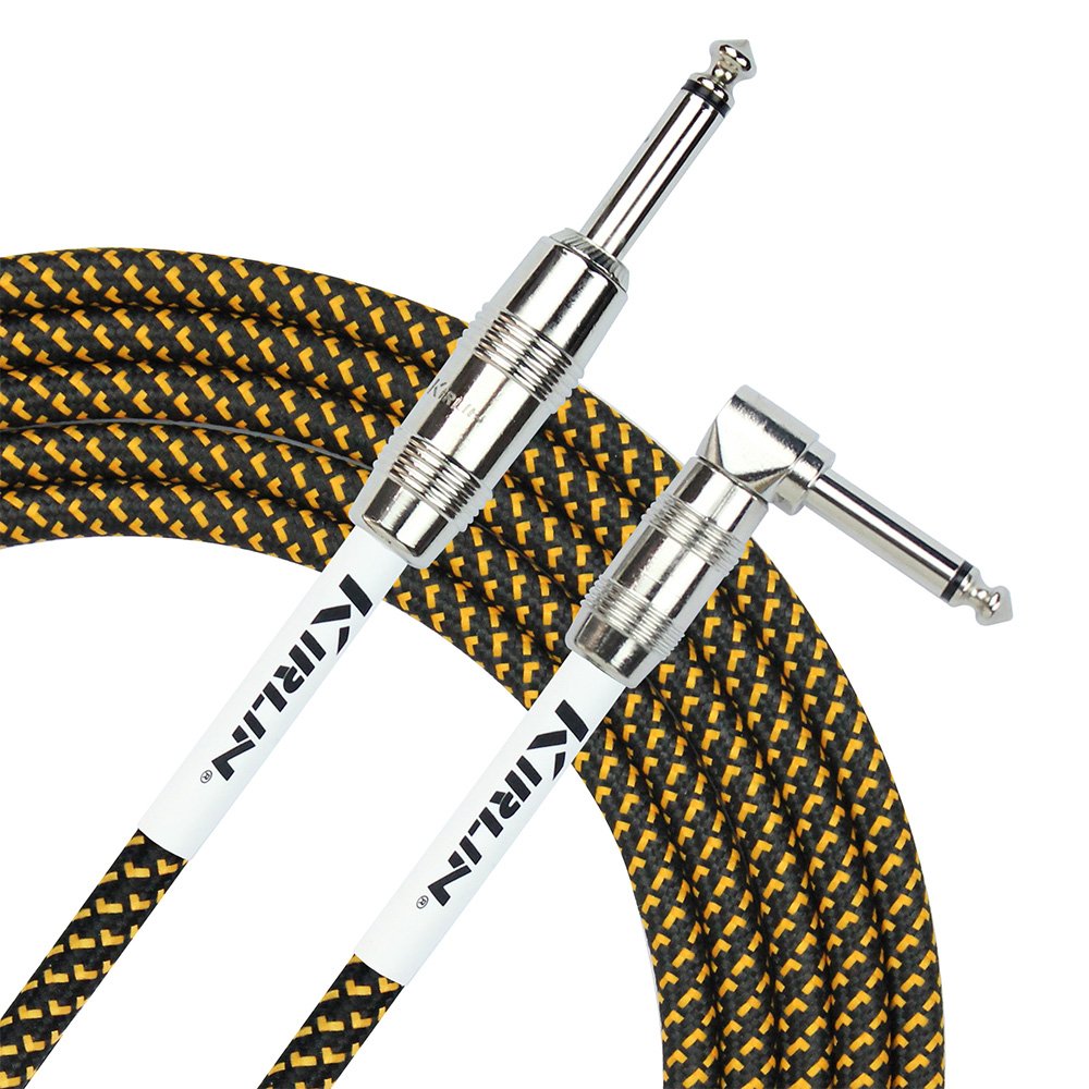 Kirlin IWC202PNBY-10FT Fabric Straight-Angled Instrument Cable Guitar Lead, Yellow, 10 ft