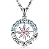 HKPATOP Compass Necklace 925 Sterling Silver Birthstone Necklace Turquoise Compass Pendant Jewelry for Women