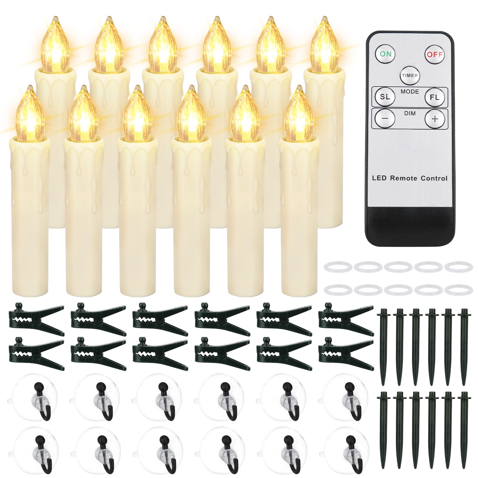 Photo 1 of FPOO 12 PCS Flameless Flickering Window Candles with Timer Remote, Battery Operated LED Taper Christmas Tree Candles Lights with Clips and Suction Cups for Home, Garden, Holiday Decorations