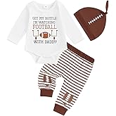 Ysfanwuxi Newborn Baby Boy Football Outfit Get My Bottle I'm Watching Football with Daddy Romper Pants Set Hat Fall Clothes