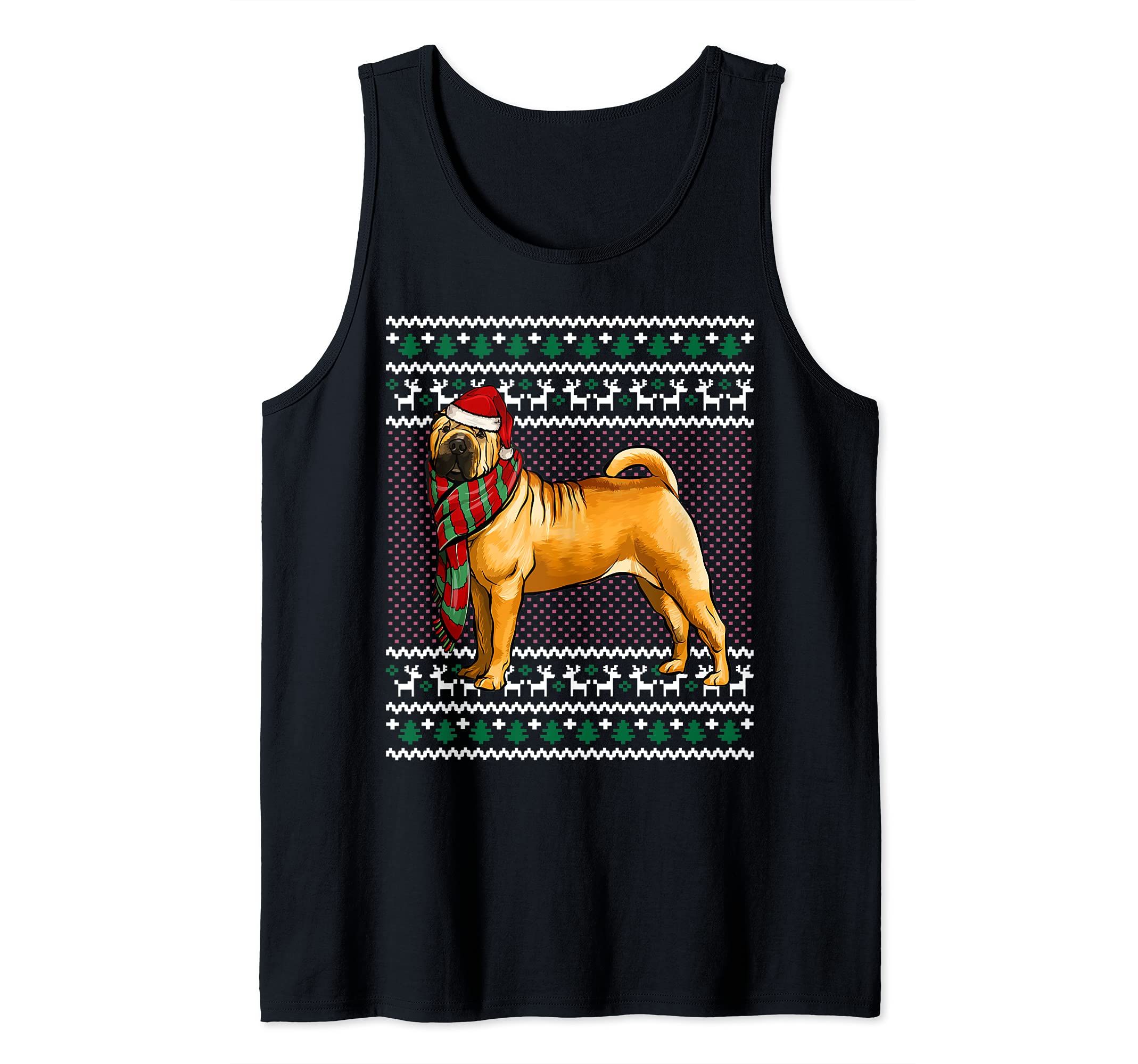 Xmas Chinese Shar-Pei Dog Santa Hat Ugly Christmas Tank Top