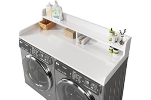 BigPonPon 2-Tier Washer and Dryer Countertop with 2.75" H Guard,58" W x 28" D Laundry Countertop Cover with Non-Slip Pad,Large Space Laundry Topper for Folding Clothes Over Washer and Dryer-White