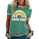 YEXIPO Graphic Tees for Women Short Sleeve Summer Tops Funny Letter Printed Loose Casual T Shirts