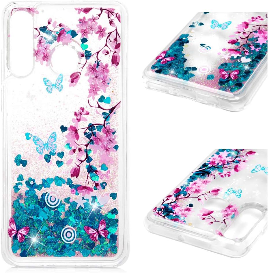 Huawei P30 Lite Case, Clear Liquid Glitter Case Bling Shiny Sparkle Flowing Moving Love Hearts Cover Crystal Slim Fit Protective TPU Bumper Shockproof Skin for Huawei P30 Lite Pink Butterfly