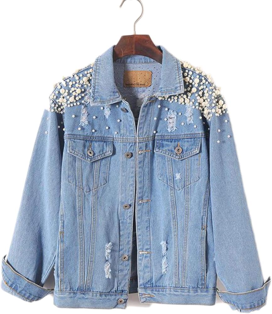 pearl embellished denim jacket
