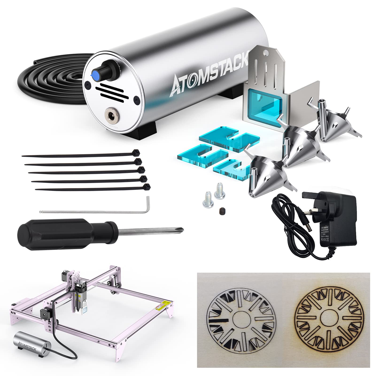 ATOMSTACK Air Assist Kit, 10-30L/min Adjustable Airflow, Air Assist for Laser Engraving Machine Accessories for A5/S10/A10 Pro/X7 Pro Series Laser Engraving, for Smoother Cut and Engraving Edges