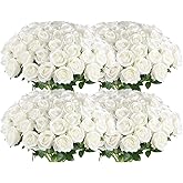 Hananona Artificial Roses in Bulk, Fake Silk White Roses Realistic Roses for Wedding Centerpieces Flower Arrangement Home Decor (100, White)