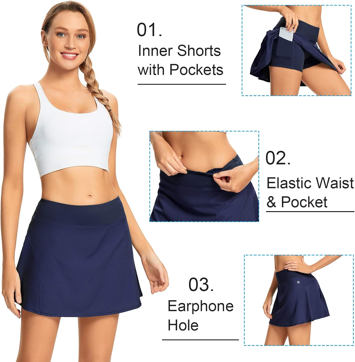 Tennis Skirts for Women Pleated Golf Skort with Pockets Workout Athletic Skirt with Shorts: Clothing