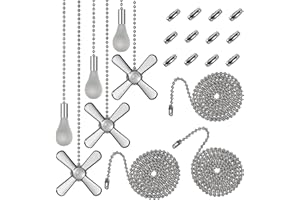 ELFCAB 6 Combo Ceiling Fan Pull Chain Set，Including 6Pcs Beaded Ball Fan Pull Chain Pendant Extra 12Pcs Beaded and Pull Loop Connectors 3Pcs 36inches Fan Pull Chain Extension（Nickel）