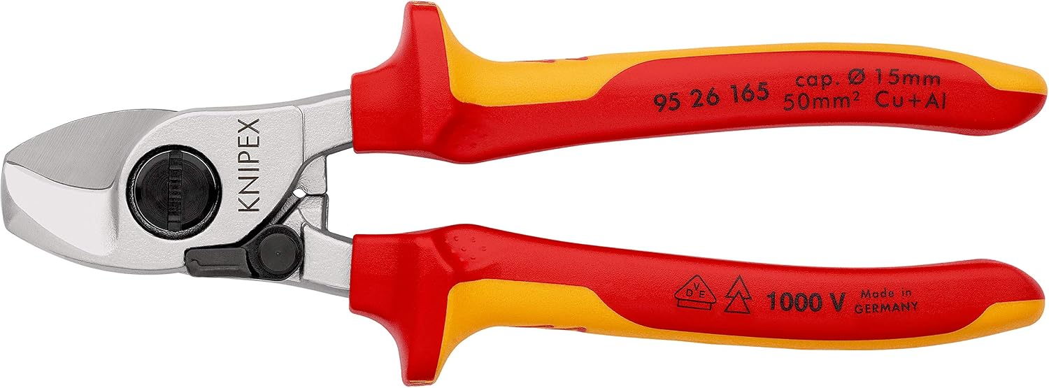 KNIPEX Cable Shears with Opening Spring Chrome-Plated Insulated with Multi-Component Grips, VDE-Tested 165 mm, 95 26 165 - Image 4