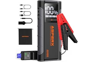 ASPERX AX4500 Jump Starter, 4500A Peak Car Jump Starter for Up to All Gas and 10.0L Diesel Engines, 12V Battery Starter with 4 Inch LCD Display, Lithium Battery Booster with Built-in LED Light