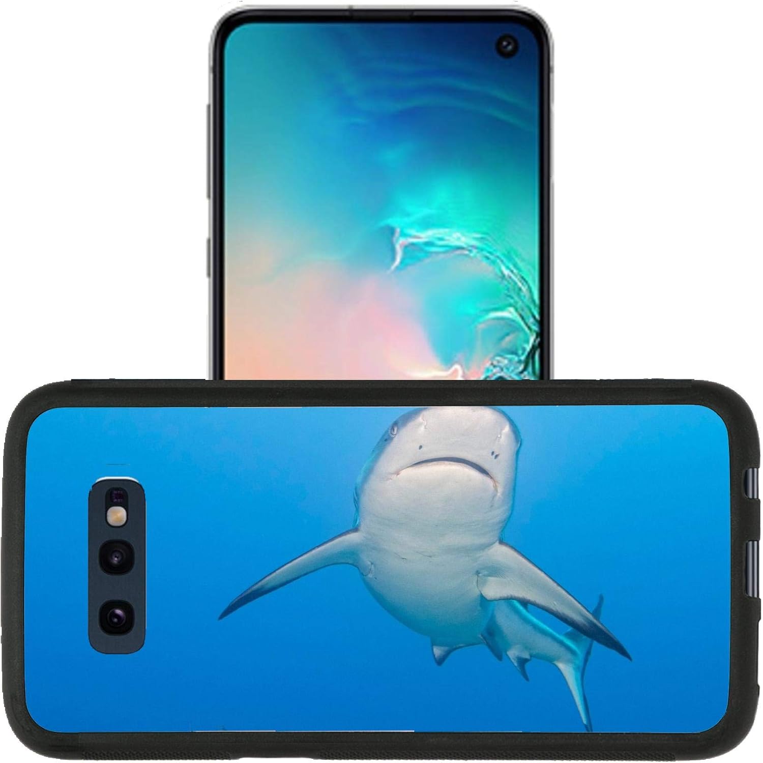 Luxlady Premium Case Designed for Galaxy S10e (2019) TPU Backplate with Silicone Rubber Bumper Case - Image ID 31626273 Shark Jaws Ready to Attack Underwater Close up Portrait