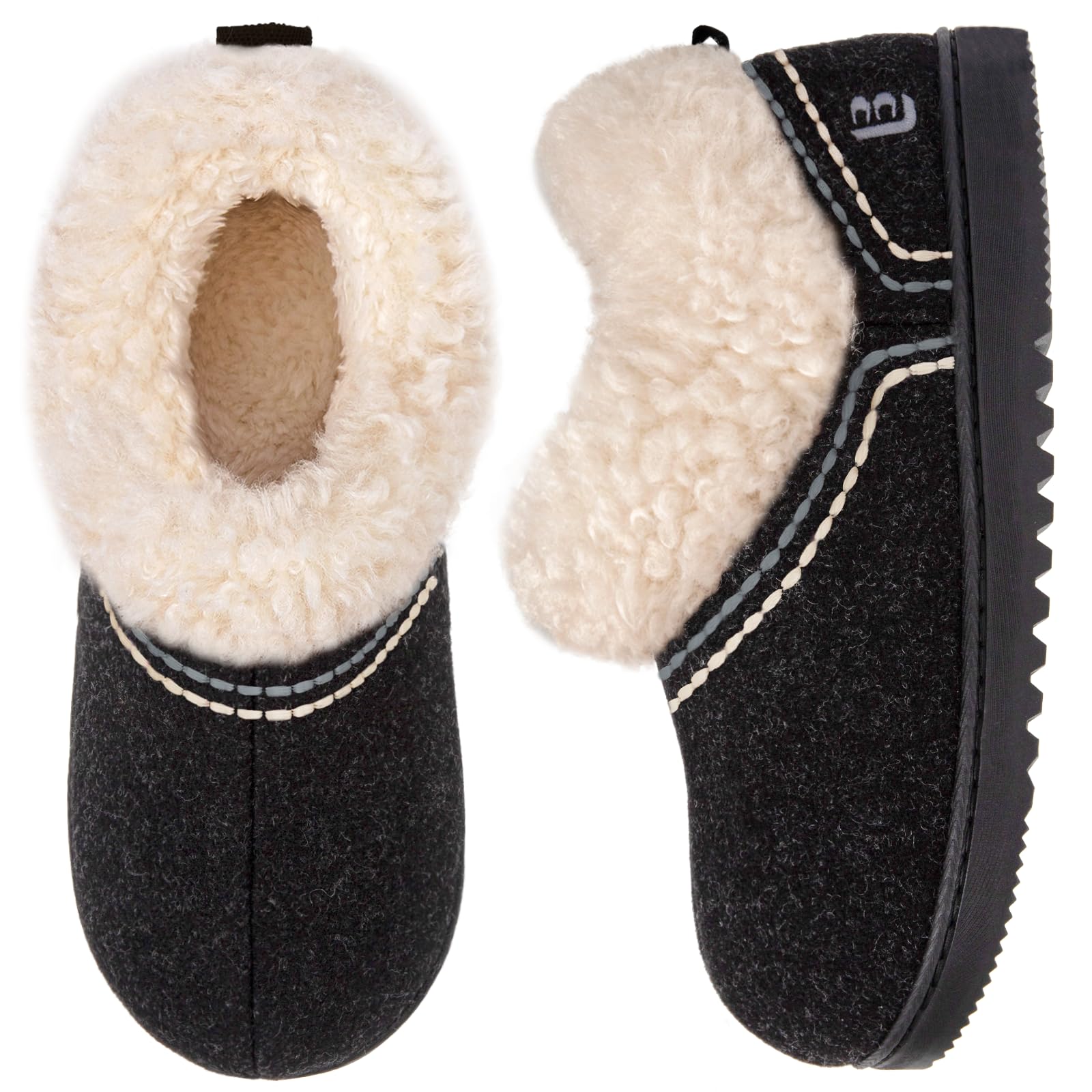 LongBay Women's Cozy Bootie Slippers Memory Foam Warm House Shoes with Fluffy Collar Non-Slip Indoor Outdoor Black,9-10 Image