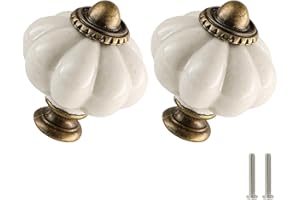 Zernmiarder Antique White Pumpkin Knobs 2 Pack Ceramic Cabinet Knobs Vintage Drawer Pulls - Antique Dresser Pulls with Screws for Closet Drawer Cupboard Cabinet and DIY Home Project
