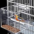 No Mess Bird Feeder for Cage, Automatic Acrylic Bird Feeder Seed Catcher Tray Cage with Stainless Steel Hooks for Small Bird Parrots Canary Parakeet Budgerigar Crested Cockatiel Lovebird (Small)