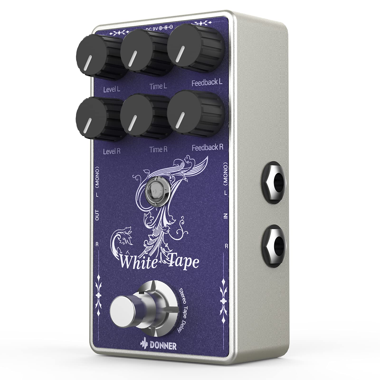 Donner White Tape Stereo Delay Pedal, Analog Delay with Echo Effect, True Bypass, 2 Independent Channels for Electric Guitar, Bass, Synth, Drum Machine