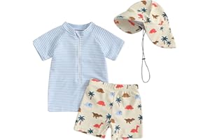SGMWVB Baby and Toddler Boys' 3-Piece Swimsuit Set Bathing Suit with Hat
